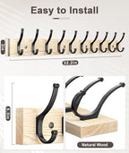 Optish 2 Pack Wooden Coat Rack Wall Mount, 16.1" Rustic Coat Hanger Hooks - Image 2