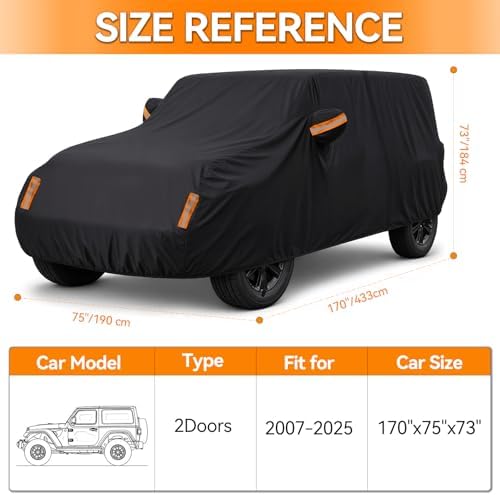 Car Cover for Jeep Wrangler 2 Door Waterproof 1987-2026 JK JL CJ YJ TJ - Image 2