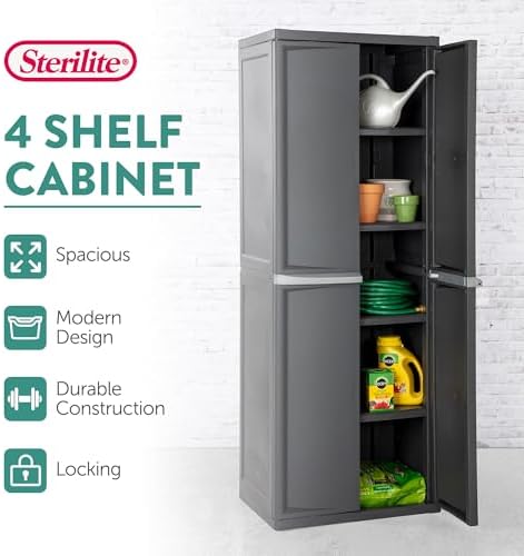 Sterilite 4 Shelf Cabinet, Lockable Utility Storage - Image 3