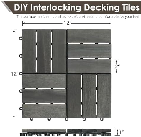 PrimeZone 9 PCS Solid Acacia Wood Interlocking Patio Deck Tiles Outdoor - Image 2