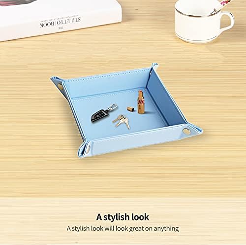 YAPISHI Valet Tray, Foldable PU Leather Catchall Tray/Dish/Caddy Blue - Image 4