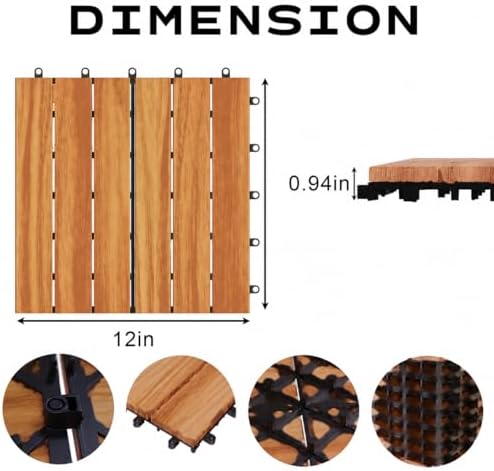 Acacia Wood Deck Tiles, Backyard & Poolside, Waterproof Outdoor Wood Flooring - Image 2