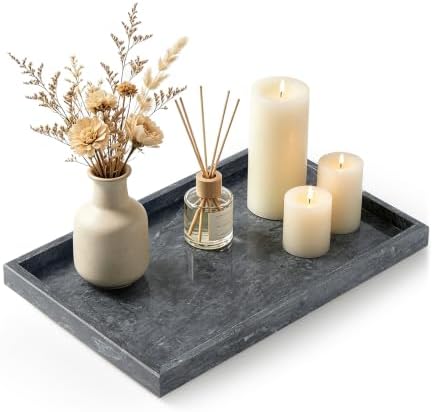 Real Natural Large Marble Tray for Bathroom, Kitchen Counter by Zilukar