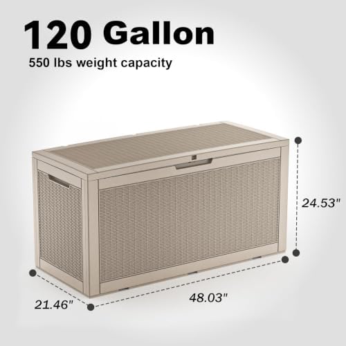 PatioZen 120 Gallon Resin Deck Box, Lockable Outdoor Storage Box - Image 5