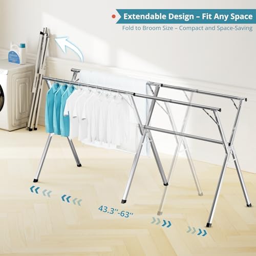 JAUREE 63 Inches Clothes Drying Rack, Drying Rack Clothing Folding Indoor - Image 2
