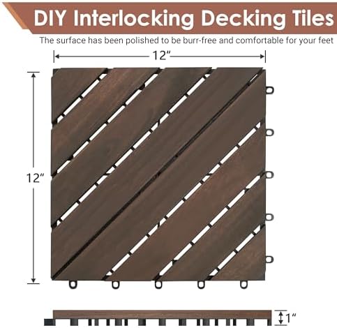 PrimeZone 81 PCS Solid Acacia Wood Interlocking Patio Deck Tiles Outdoor - Image 2