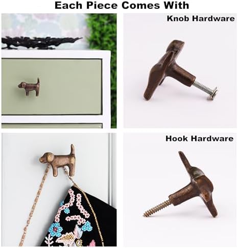 Indian Shelf Puppy Dog Wall Hooks Heavy Duty Iron Leash Key Holder 3 Pack - Image 2