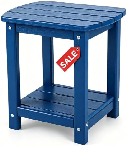 Adirondack Square Outdoor Side Table, 2-Tier Storage Patio Side Table, HDPE End by GARDENSTAR