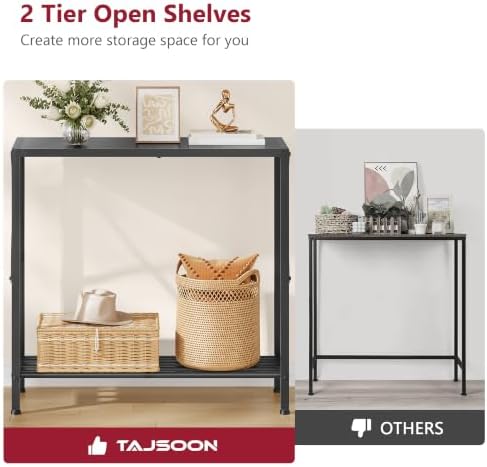 Tajsoon Console Table 28.3''L, 2 Tier Small Hallway Table Entryway Black - Image 4