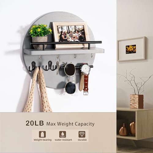 Key Holder Wall Mount with Shelf and Hooks, Mail Organizer - Image 4