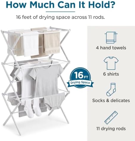 Honey-Can-Do 3-Tier Compact Clothes Drying Rack, 16 ft, No Assembly - Image 5