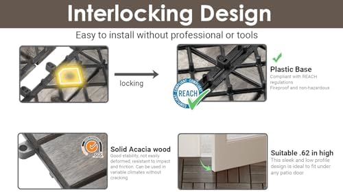 PrimeZone 216 PCS Solid Acacia Wood Interlocking Patio Deck Tiles Outdoor - Image 4