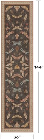 Hazo Haus Vintage Insect Moth Runner Rug 3x12, Washable Non Slip Carpet - Image 2