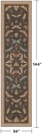 Hazo Haus Vintage Insect Moth Runner Rug 3x12, Washable Non Slip Carpet - Image 2