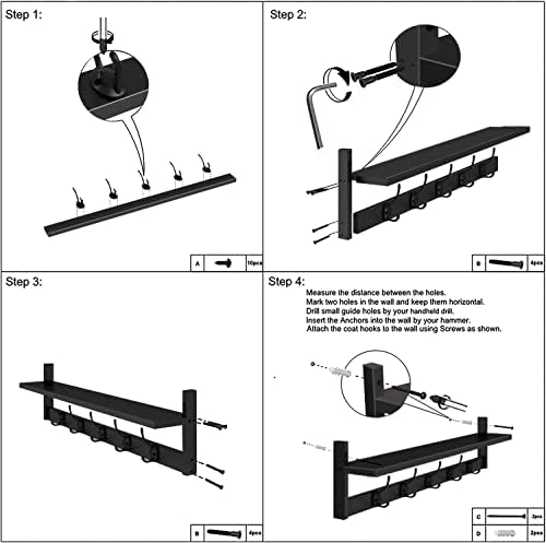 AMBIRD Wall Hooks with Shelf Entryway Hanging Wood Coat Hooks with Shelf - Image 5