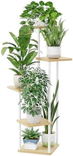 Bamworld White Plant Stand Indoor Corner Plant Shelf by Bamworld