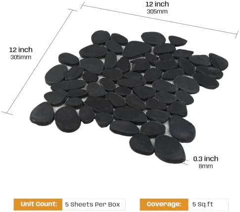 Stone Pebble Tile Black Sliced for Bathroom Shower Floor, 5 Sheets - Image 3