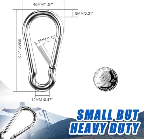 100pcs 3.15 inch 304 Stainless Steel Carabiner Clip Hooks Spring Snap - Image 2