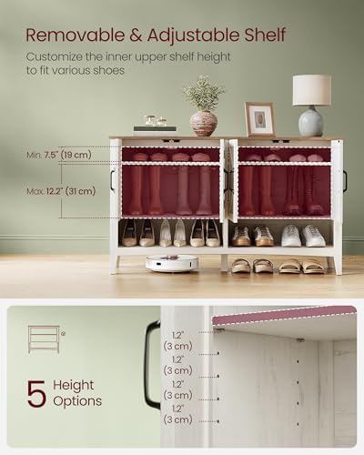VASAGLE Farmhouse Shoe Cabinet, Narrow Storage Organizer, 4 Doors - Image 5
