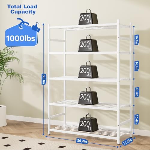 36.4" W Storage Shelves, 5-Tier Metal Shelving Unit - Image 2