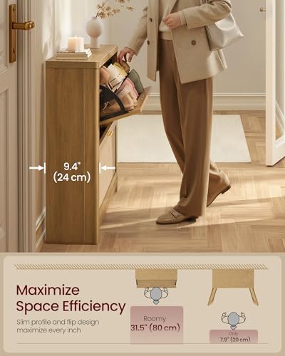 VASAGLE Boho Shoe Storage Cabinet, Rattan-Look Flip Drawers - Image 5