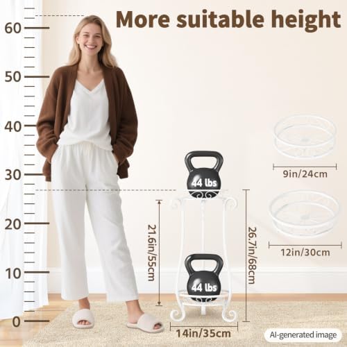 LASZOLA Metal Corner Plant Flower Stand Tall Indoor Outdoor, 2 Tiers White - Image 5
