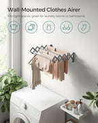 SONGMICS Clothes Drying Rack, Wall-Mounted, 9 Staggered Hanging Rods - Image 3
