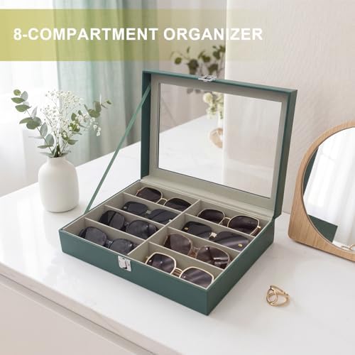 8 Slots Sunglass Organizer, PU Leather Eyewear Display Tray - Image 7