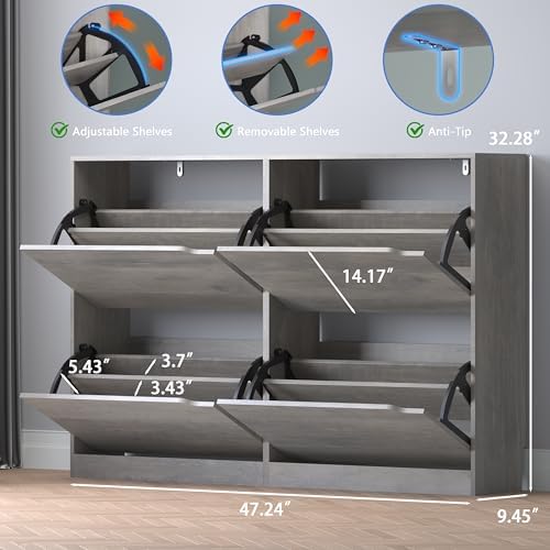 BORNOON Shoe Cabinet with 4 Flip Drawers, Narrow Hidden Shoe Storage Cabinet - Image 2