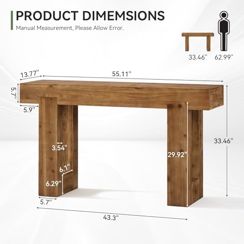 Tribesigns 55-Inch Long Console Table, Solid Wood Rectangular Sofa Table Behind - Image 2