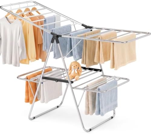 Stainless Steel 2-Tier Foldable Clothes Drying Rack, 57 Inches Max Height by KINGBOARD
