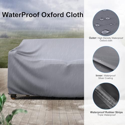 Mrrihand 3-Seater Outdoor Patio Sofa Cover Waterproof 90"W×42"D×32"H Grey - Image 5