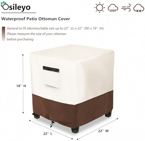 Waterproof Patio Ottoman Cover, Square Patio Small Side Table Cover, Heavy Duty - Image 2