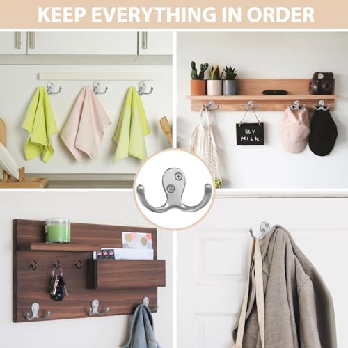 Homanu 14 Pack Silvery Coat Hooks Wall Mounted Double Prong - Image 2
