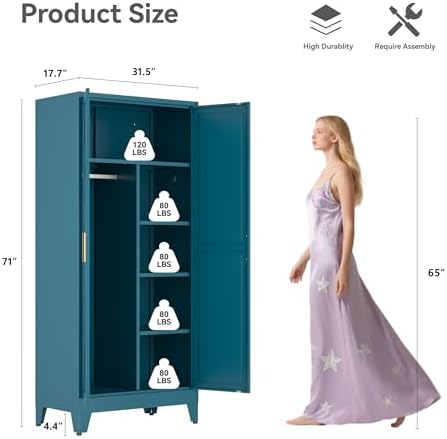 Bevivog 71" Metal Storage Cabinet, Tall Utility Closet Cabinet - Image 3