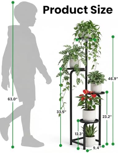 TOSKING Tall 4-Tier Square Metal Plant Stand Outdoor, Drainage Trays - Image 3