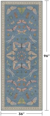 Vintage Blue Insect Hallway Runner Rug 3x8 Long, Non Slip Washable Carpet - Image 2