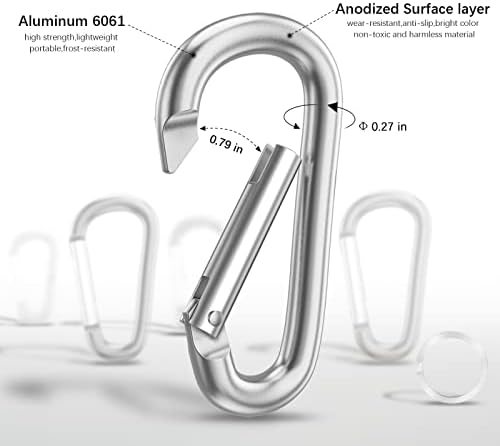 sprookber 3" Aluminum Carabiner D Ring, Caribeener Clips, Spring Snap Hook - Image 4