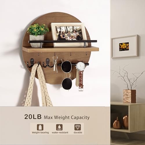 Key Holder Wall Mount with Shelf and Hooks, Mail Organizer - Image 4