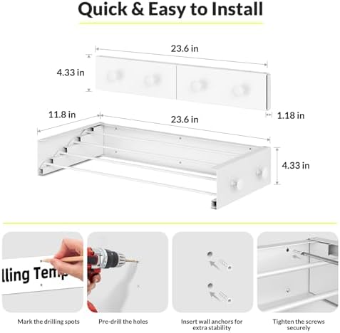 Foldable Wall Mounted Drying Rack, Stainless Steel Expandable Clothes Drying - Image 4