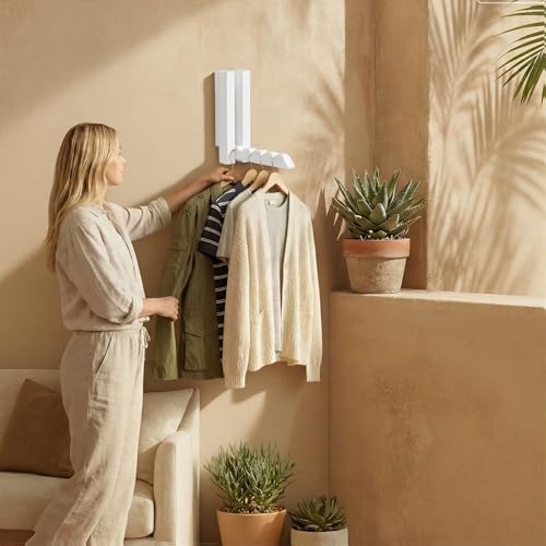 2 Pack Clothes Drying Rack Wall Mounted, Space Saver Wood Wall Mounted Folding - Image 7