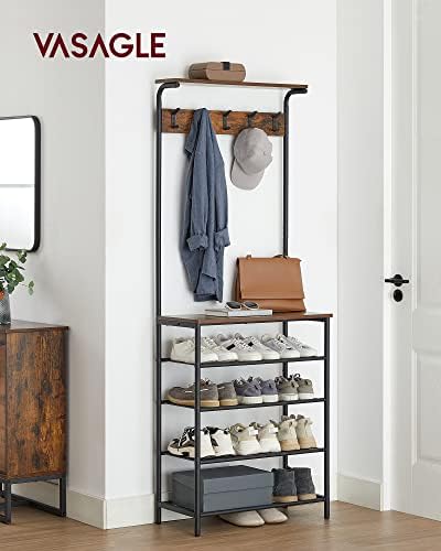 VASAGLE Hall Tree with Shoe Bench, 5-Tier Shoe Rack, 5 Dual Hooks - Image 2