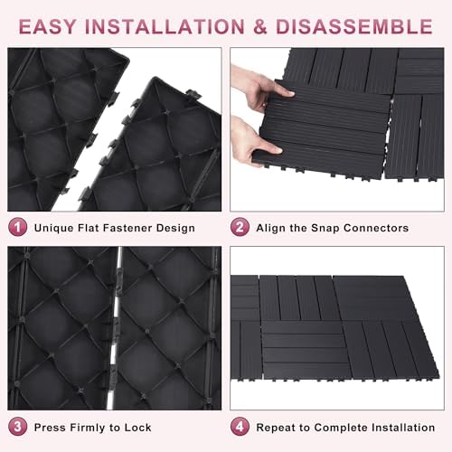 Plastic Interlocking Deck Tiles, 12 Pack 12in Waterproof, Dark Grey - Image 3