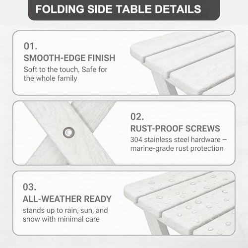Folding Outdoor Side Table, Small HDPE Patio Table, All-Weather Compact - Image 5