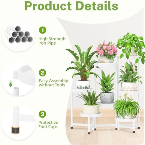 iDavosic.ly 7 Tier Folding Plant Stand Indoor Outdoor, Plastic Tray - Image 4