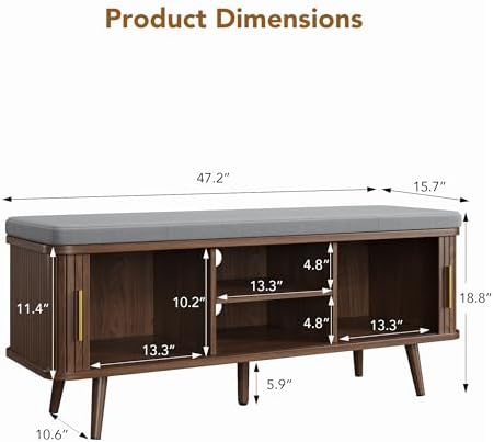 Decofy Shoe Storage Bench with Cushion and Sliding Doors, 47.2 Inch Shoe Bench - Image 2