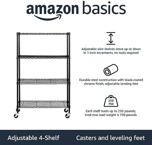 Amazon Basics 4-Shelf Heavy Duty Garage Shelving Storage Unit on 3" Wheel - Image 2