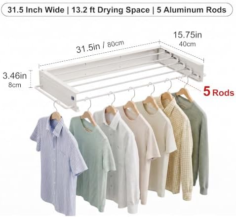 JOOM Wall Mounted Clothes Drying Rack, 31.5 Inch Foldable Rack - Image 2