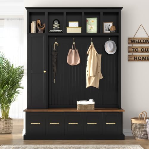 Quarte Hall Tree with Storage Bench, Open Cubbies - Image 2