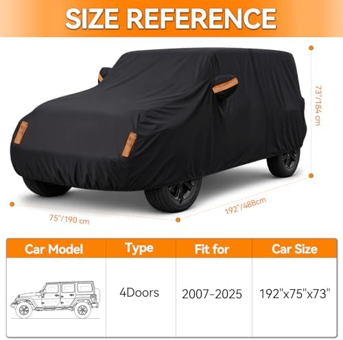 Wrangler Car Cover for Jeep Wrangler 4 Door Waterproof 2006-2026 JK JL - Image 2